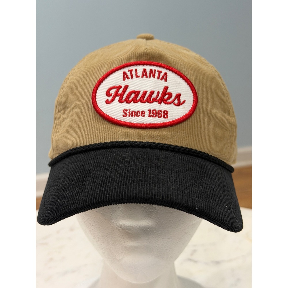 Atlanta Hawks Corduroy Snapback Hat Tan Black Since 1968 NBA Basketball Cap